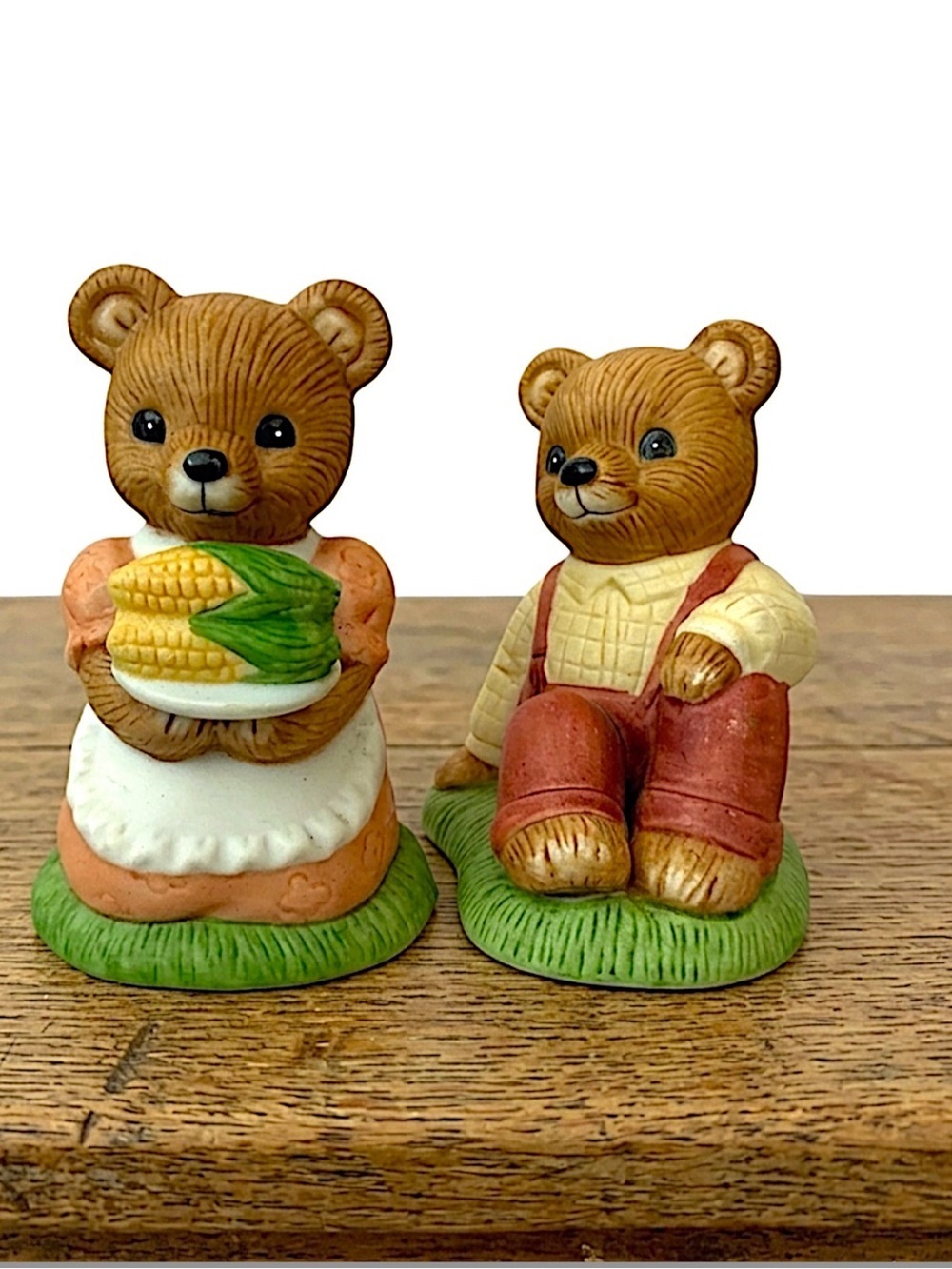 Homco Bear Picnic Set 1462 Vintage Hand Painted Porcelain Collectible 2 Piece